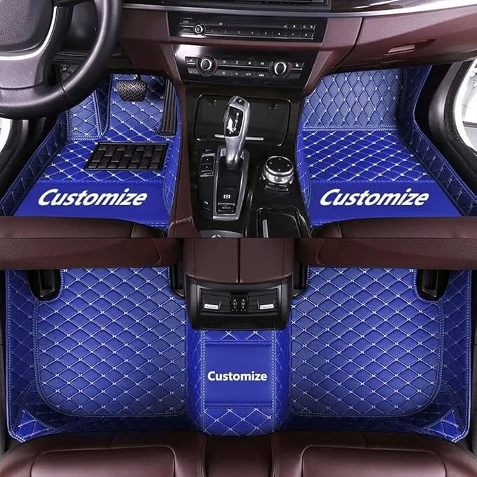 Custom Making Car Floor Mats for 98% Sedan SUV Car Protection Full Coverage Mats Anti-Slip Leather Floor Liners All Weather Car Floor Mats (Blue Beige Thread)