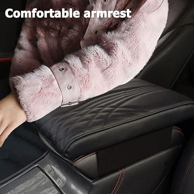 BODLYL Car Center Console Cover, Memory Foam Car Armrest Cover, Black Arm Rest Covering Car, Middle Organizer Elbow Pillow, Leather armrest Cover for Car/SUV/Truck/Auto (No.2 Black)
