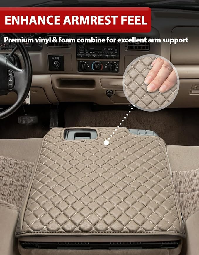 KBH Center Console Armrest Cover for Ford F250 F350 F450 Super Duty 1999-2001 Jump Seat, Arm Rest Cushion Pad Protector, Anti-Scratch, Beige