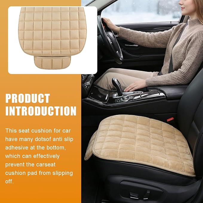 YoRise Car Seat Cushion, Soft Plush Auto Seat Pad with Storage Pocket, Car Driver Seats Protector Cover with Non-Slip Rubber Bottom, Winter Vehicle Accessory for SUV, Truck, Home, Office (Beige)