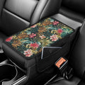 CLOHOMIN Pink Hibiscus Car Center Console Cover Accessories Palm Leaves Armrest Seat Box Cover for Most Car, Truck, and SUV Tropical Automotive Arm Rest Cushion Pad
