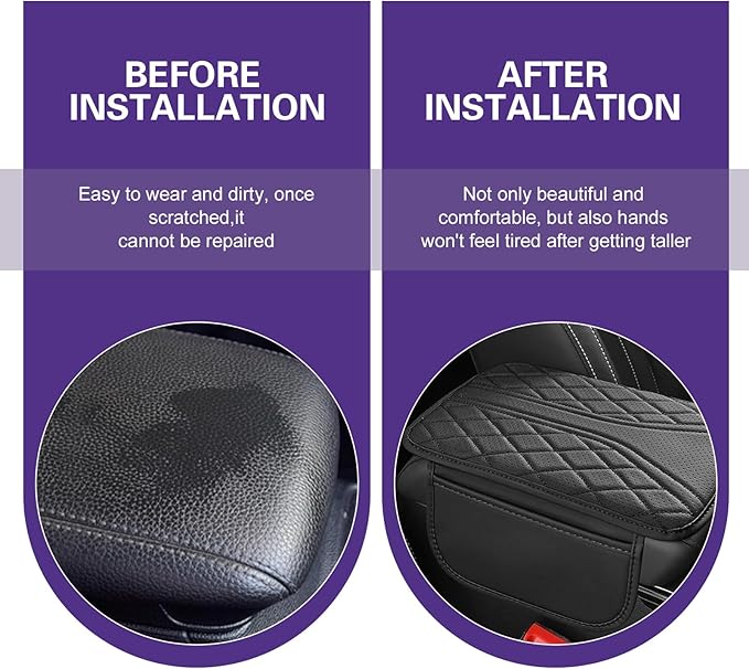 Cuymoap Car Armrest Cushion, Breathable Support Cover for Enhanced Elbow Comfort, Waterproof Anti-scratch Center Console Protector with Side Storage Pocket, Universal Slip-on Design for Car (Black)