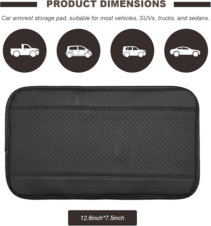 Car Armrest Storage Box Mat, Leather Embossing Auto Center Console Cushion Protective Pad, Anti-Scratch Waterproof Armrest Seat Box Protector for Most Cars Trucks SUVs (Black)