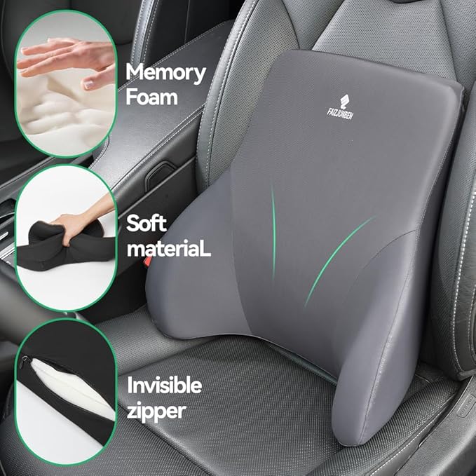 FAIZJUNBEN Lumbar Support Pillow, Memory Foam Cushion, Improve Posture and Relieve Low Back Pain, Lumbar Support for car Seats, Gaming Chairs, Office Chairs, wheelchairs