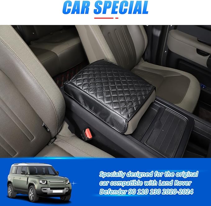 Car Center Console Pad for Land Rover Defender 2020-2023 Car Armrest Cover Leather Cushion Waterproof Auto Armrest Seat Box Protector Accessories (Carbon Fiber)