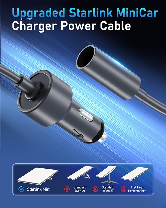 Starlink Mini Car Adapter 12V to 20V Step-Up Converter, 60W Car Cigarette Lighter Charger with LED Display, Supports Official 15m & 30m DC Cable, Stable Power for RV Camping, Trucking, Marine Use