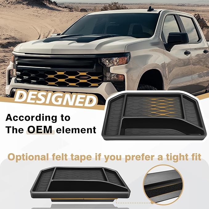 Muslogy Dashboard Organizer Compatible with 2022-2025 Chevy Silverado/GMC Sierra 1500, 2024 2025 2500HD 3500HD Accessories Center Console Organizer Storage Box Mounted Tray (Fit 13.4-inch Screen ONLY)