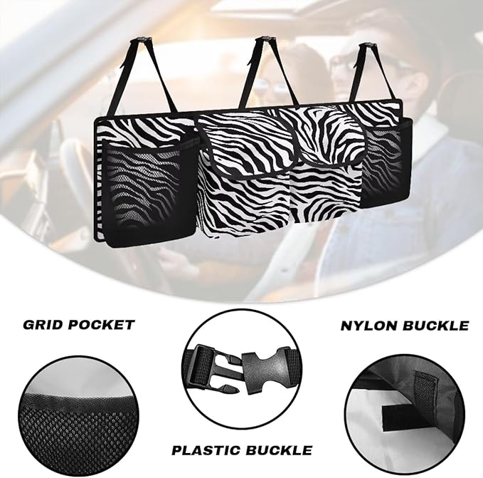 Trunk Organizer for Car, Car Organization Accessories Black Zebra Print Car Trunk Organizer for Sedan,Truck,Van, Frees Trunk Floor, Sturdy Space Saving Expert