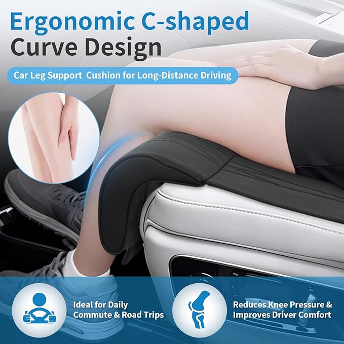 Car Seat Leg Extender Support Cushion, Leather Leg Rest Pad Breathable Perforations & Memory Foam, Anti-Wrinkle Surface Universal Car Seat Cushions Fit for Car Office Chair, Black