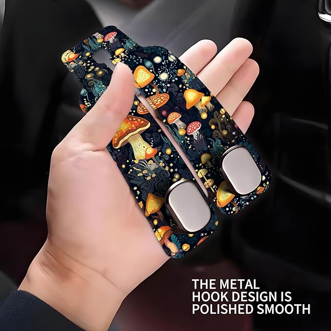 NUGGHU Car Seat Headrest Hook, Universal Leather Cute Hanger Holder Hook, Storage Organizer Interior Accessories for Purse Bags Handbag Cute Boho Mushrooms
