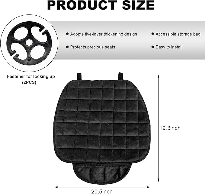 Car Seat Cushion, Soft Plush Auto Seat Cover with Non-Slip Silicone Bottom & Storage Pocket, Universal Breathable Vehicle Seat Cushion Pad for Car Truck SUV, Black