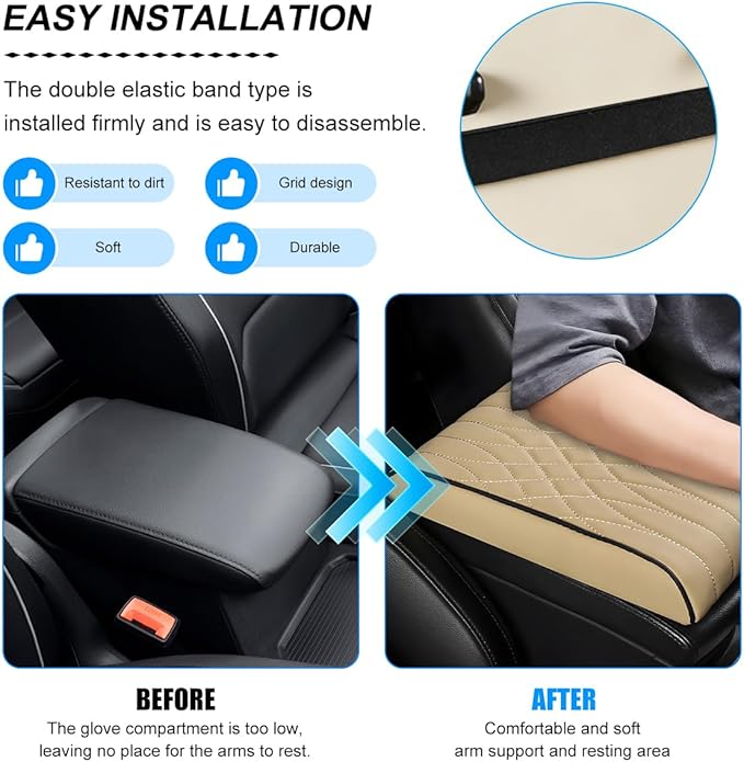 BESULEN Car Center Console Cover, Memory Foam Scratch & Wear Resistant Vehicle Armrest Storage Box Cushion Pad, Auto Interior Middle Console Protector, Universal for Sedan RV Pickup (Beige)