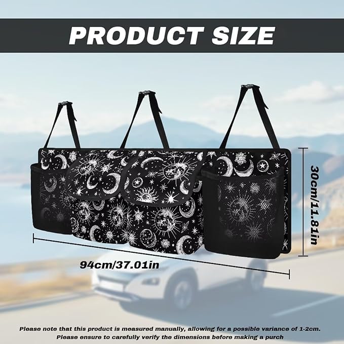 Moon Star Car Trunk Organizer and Storage, Backseat Hanging Organizer for SUV, Truck, Waterproof, Collapsible Cargo Storage Bag with 4 Pockets, Car Interior Accessories for Men Women