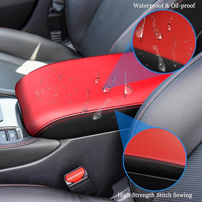 for Honda 11th Accord 2023 2024 Center Console Cover Anti-Scratch Waterproof Leather Armrest Pad Protector Cushion Interior Accessories(Black + Red)