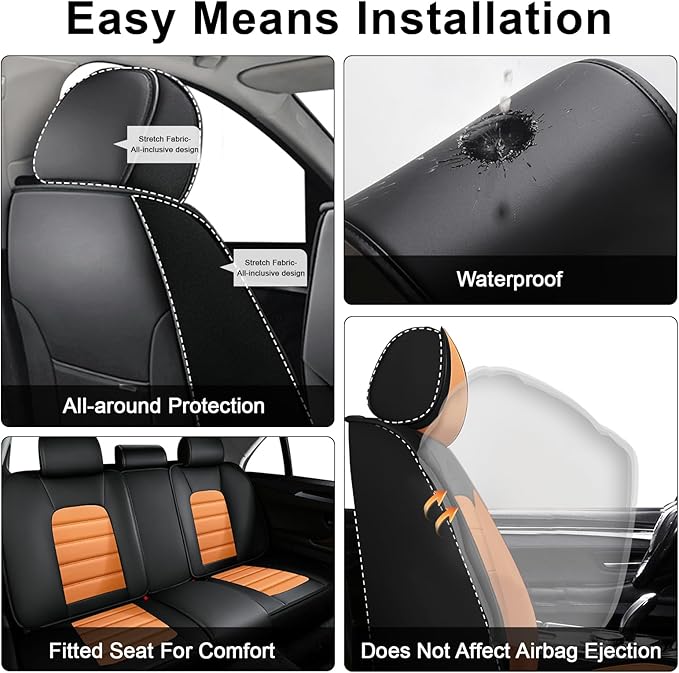 AREKA 2 Seat Covers for Honda Civic 2002-2026 Breathable Car Seat Covers,Anti-Slip Waterproof Car Seat Protectors with Airbag,Automotive Vehicle Cushion with Storage Pockets (Standard,Orange)