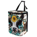 Cow Print Car Trash Can Bin with Lid,Leak Proof Portable Small Garbage Bag Waste Rubbish Storage Bin for Back Seat Road Trip Travel，Aztec Cow Car Accessory for Women