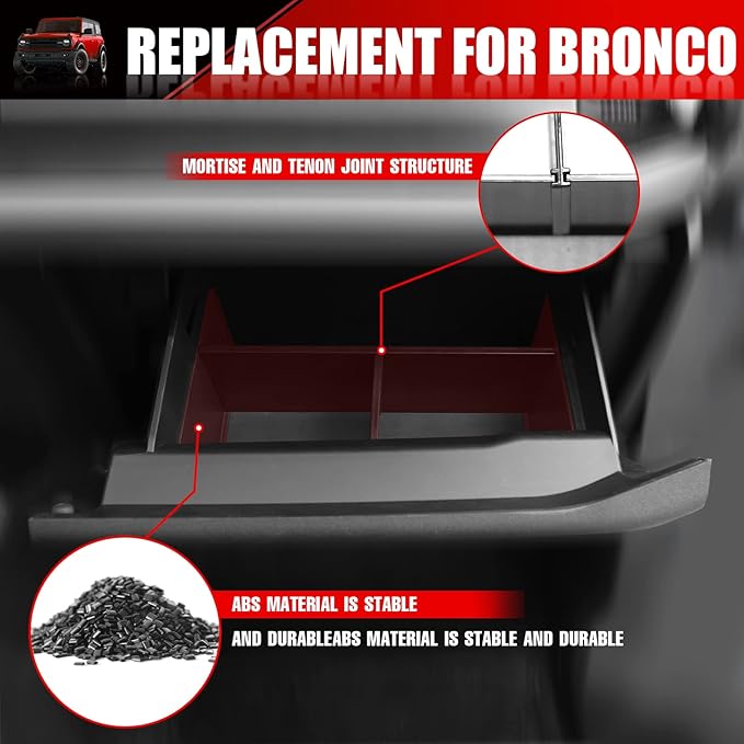 Mabett Glove Box Dividers Organizer for Ford Bronco Accessories 2021 2022 2023 2024 2/4-Door, Use Dividers to Organize Center Console Interior Storage box (Not for Bronco Sport)