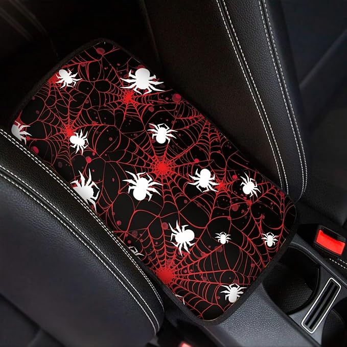 Mintutlipy Halloween Red Spider Web Print Car Armrest Cushion Cover Car Interior Accessories Car Center Console Pad Universal Fit Center Console Protector