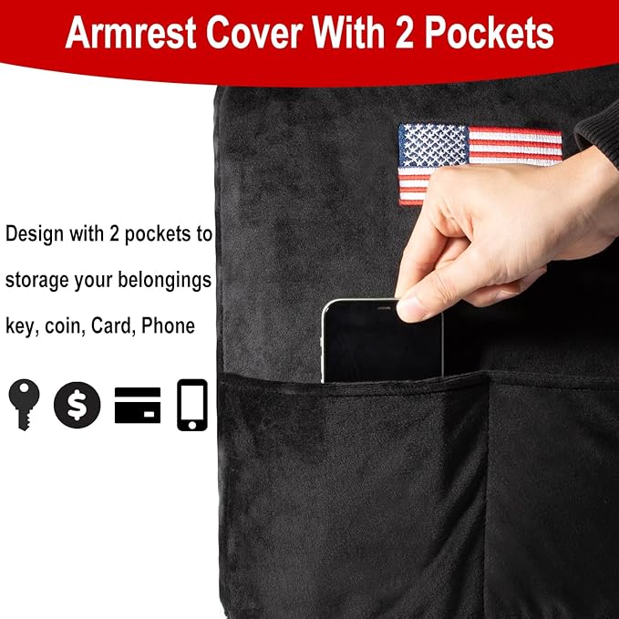 Center Console Cover for 2013-2023 Dodge Ram 1500 2500 3500 Middle Console Armrest Cover with Pocket, US Flag Comfortable Scratch-Resistant Velvet Covers, Vehicle Armrest Cushions