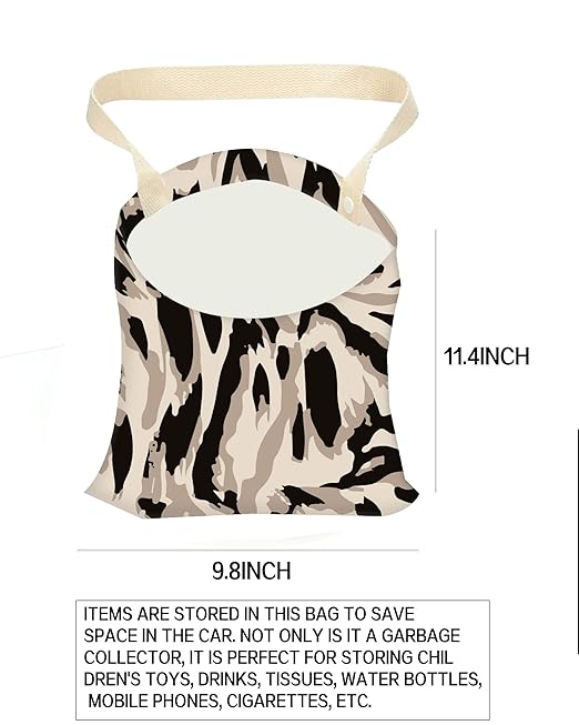ANKVRP Car Trash Can, Durable Hanging Car Trash Garbage Bag, Cute Automotive Garbage Cans Organizer, Black White Zebra Print