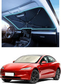 Nmoiss Windshield Sun Shade Umbrella – Custom-Fit for Model 3 (2017–2025), Vinyl Coating Heat Shield, 99% UV Blocking, Protects Touchscreen & Interior, Ice Crystal Cooling Material