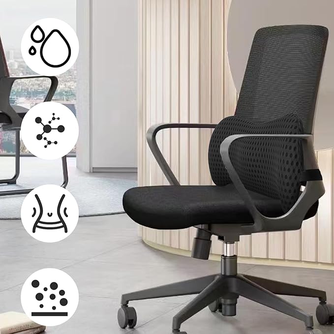 sproerden Lumbar Support Pillow with Adjustable Straps for Lower Back Pain Relief. Memory Foam Lumbar Support Pillow for Car, Bed, Office Chair, Gaming Chair, Recliner, Improves Posture Black