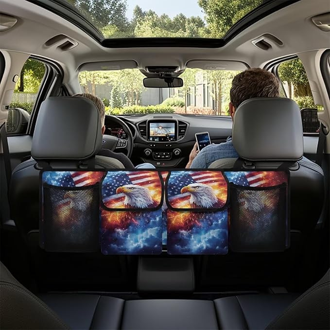 Trunk Hanging Organizer, Bald Eagle American Flag Backseat Bag, Car Interior Accessories Decoration with Pocket for Groceries, Provide Storage Space for SUV, Jeep, MPVs