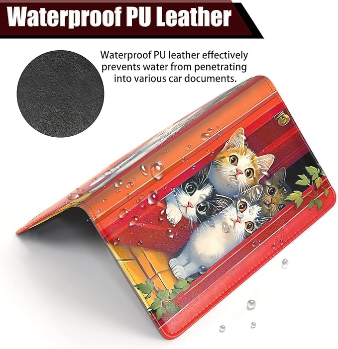 Yuxcfhjfe Car Document Holder with Magnetic Shut, Car Registration and Insurance Card Holder, Vehicle Glove Box Organizer Documents, Driver License, Auto Paperwork Organizer Wallet, Cute Cat Pattern