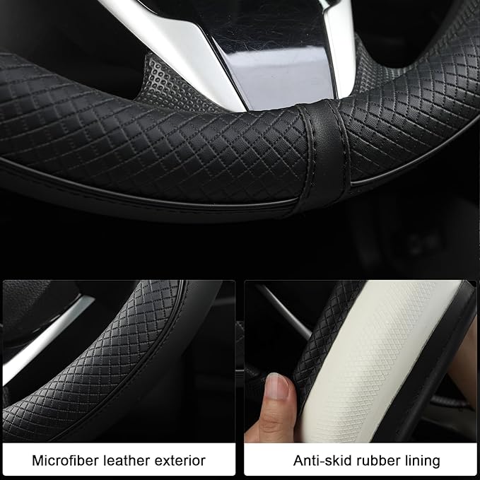 West Llama Microfiber Leather Car Steering Wheel Cover for Chevy Silverado,Tahoe,Equinox,Traverse,Trailblazer,Colorado (Black - Standard Size)