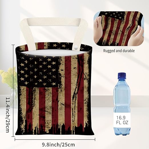 ADQWIOVL Car Garbage Can, Seat Back Hanging Cute Car Trash Can Bag, Car Organizer and Storage Bag for Travelling, Outdoor Vintage American Flag