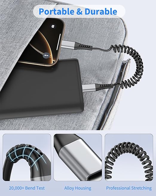 Coiled USB A to USB C Cable for Car, 2 Pack Type C Charger Fast Charging Cable 3FT, USB to USBC Cable for Carplay, Android Auto, iPhone 17 16 15 Pro Max, Samsung Galaxy S25 S24 S23 Ultra
