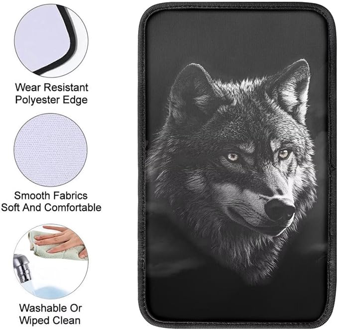Mintutlipy Prairie Wolf Car Armrest Cover Car Seat Box Cover Car Decoration Car Center Console Cover Wear Proof Sweat Proof
