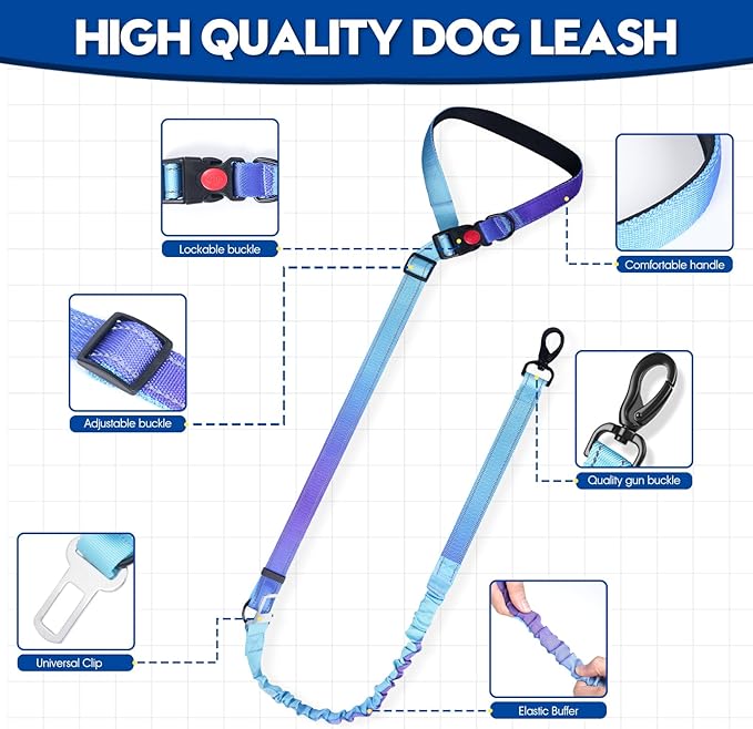 2 Piece Dog Car Seat Belt Harness Retractable Restraint for Car Headrest Adjustable Heavy Duty & Elastic & Durable Dog Car Seat Belt (Blue)