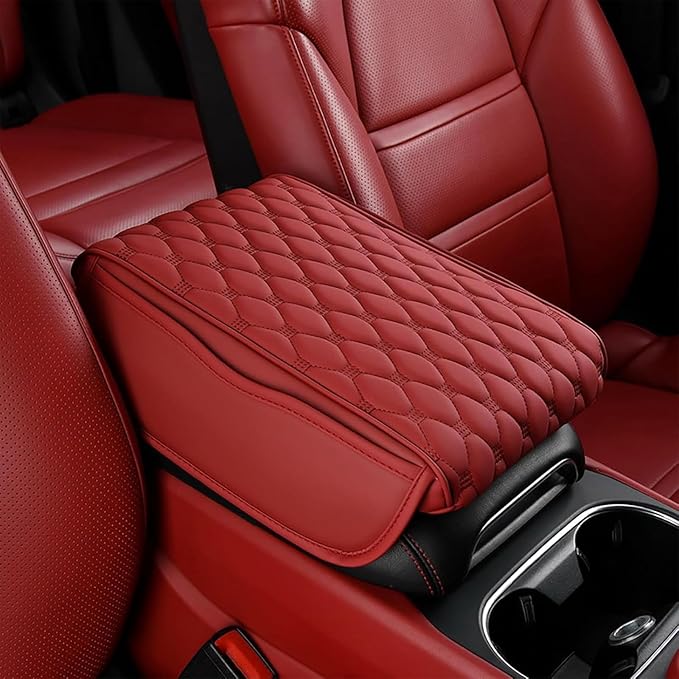 Car Armrest Cushion for Lexus UX RZ RC RX 2003-2025, Auto Center Console Covers Pad Leather Accessories, Memory Foam Arm Rest Protector Mat with Side Storage Bag, D/Red