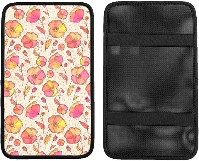 Vintage Colorful Pink Flowers Car Center Console Cover Car Armrest Cushion Waterproof Middle Console Cover Car Arm Rest Cover Pad Comfortable Car Accessories Interior for SUV Sedan Truck