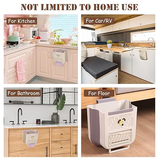 Hanging Trash Can for Kitchen Cabinet Door, 2.64 Gallon Hanging Trash Can with Space-Saving Design, Collapsible Waste Bin for Kitchen,Cabinet Door, Bathroom, RV, Car & Camping (Grey, 10L)