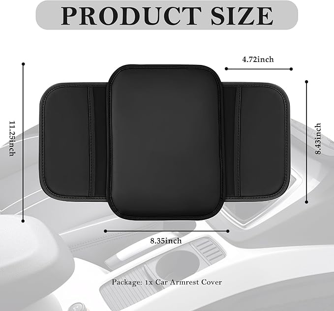 Stacool Center Console Cover with Storage Bag,Leather Comfort Armrest Cover for Car Decorations & Height Car Armrest Cushion,Universal Car Arm Rest Cover Pad for Most Vehicles (Black)