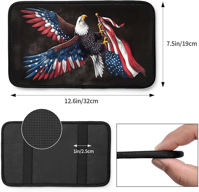 Universal Car Center Console Cushion Pad, Eagle Flag Soft Waterproof Car Center Console Cover Auto Armrest Seat Box Cover Protector for Most Vehicle SUV Truck Car