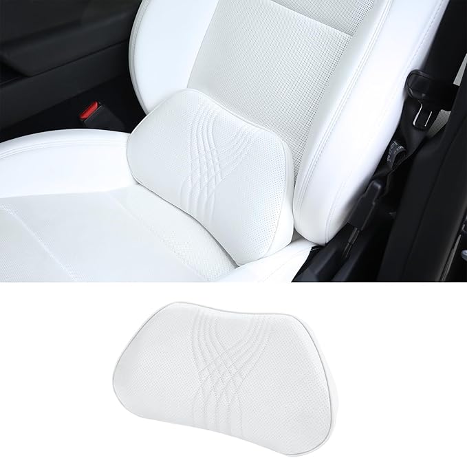 Dapucarin Lumbar Support Pillow for Car Seat, Office Chair Nappa Leather Memory Foam Lower Back Cushion for Back Pain Relief Improve Posture, Ergonomic Back Rest for Gaming Chair, White, 1PC