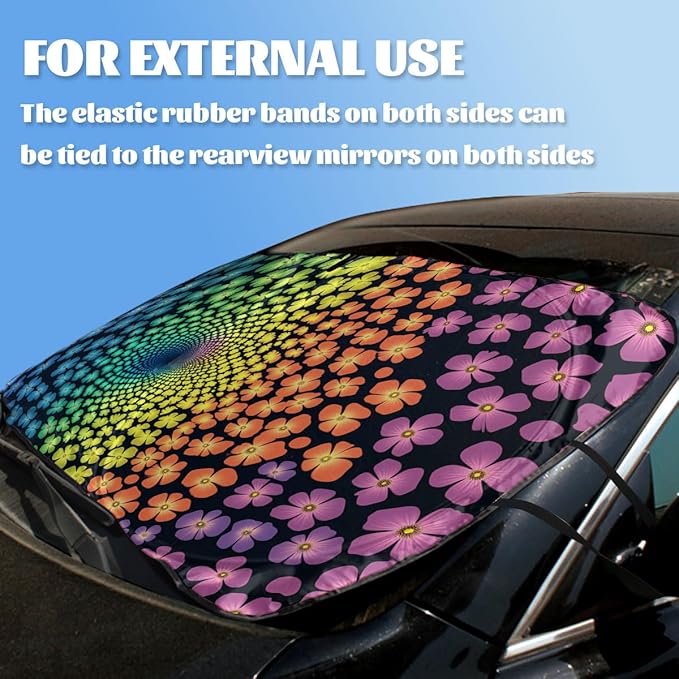 Flowers Car Windshield Sunshades Dream Rainbow Spiral Floral Pattern Front Window Sun Shade Block UV Rays Sun Shade Visor Protector for Car Sedan Truck SUV Accessories 59" L x 31.5" W