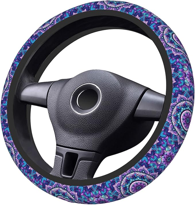 Purple Mandala Steering Wheel Cover for Women Girls, Universal 15 Inch Anti Slip Steering Wheel Protector Car Accessories Interior for Auto Truck SUV