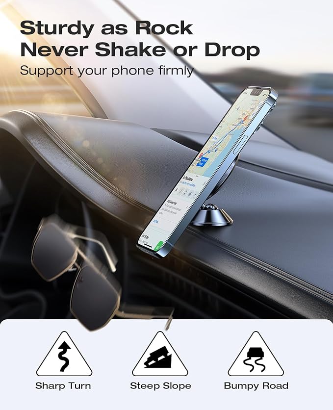 VICSEED 2025 Upgrade for MagSafe Car Mount, [Military-Grade] [High & Low Temp Resistance] Magnetic Phone Holder for Car Dashboard 360 Rotatable Car Phone Holder Mount for iPhone 17 Pro Max 16 15 14 13