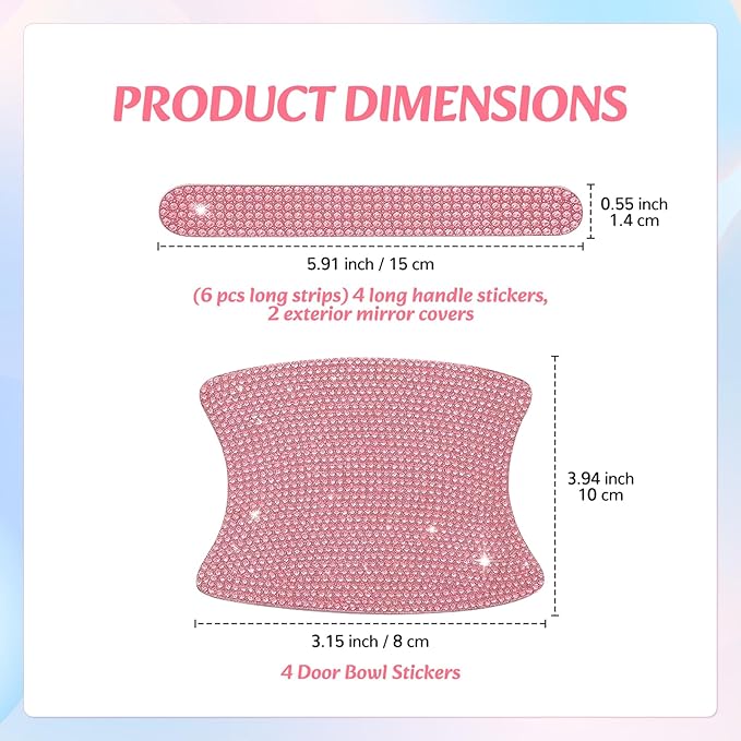 10PCS Bling Car Door Handle Protectors, 4 Door Bowl Stickers + 6 Handle Strips, Crystal Rhinestone Anti-Scratch Car Accessories, Sparkling Auto Decor Decals, Universal for SUV Sedan Truck (Pink)