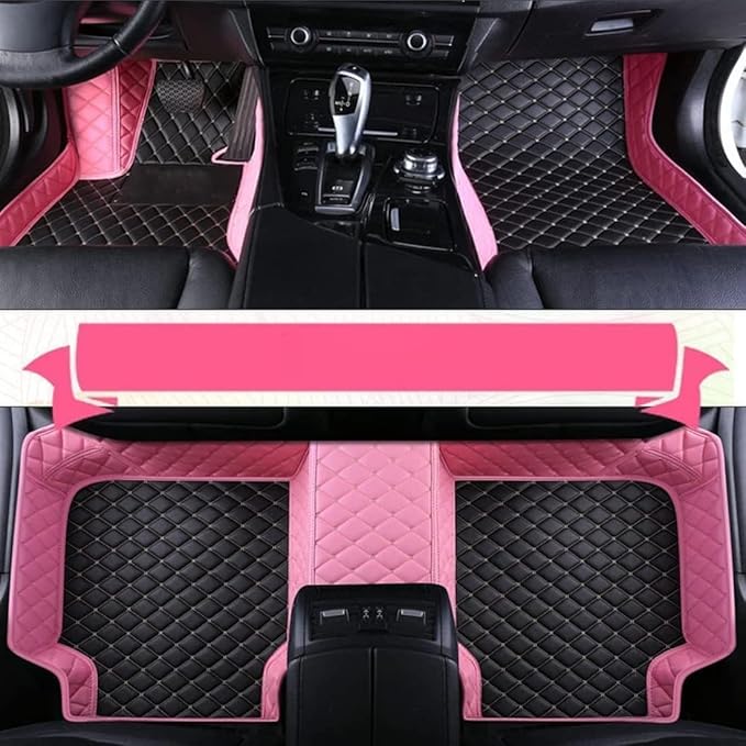 Custom Car Floor Mat Compatible with 97% Car Models Luxury Leather All Weather Waterproof Anti-Skid Full Coverage Car Mats (Pink and Black)
