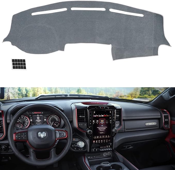 TUCAREST Dash Cover Fit for 2019 2020 2021 2022 2023 Ra-m 1500 2500 3500 Nonslip Car Dash Board Mat Sunshade No-Glare and Slip Pad Carpet Sunshield Protector Flannel Grey