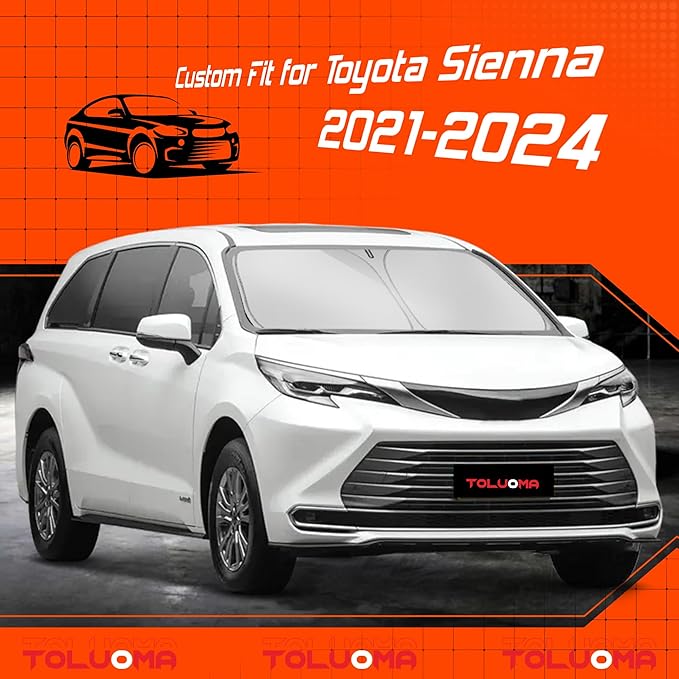 Toluoma Custom Fit Windshield Sun Shade for Toyo-ta Sienna 2021-2025 - Full Coverage, 210T Reflective Fabric, Double-Layer Design - Blocks 99% UV Rays, Keeps Car Cool, Easy to Install and Store