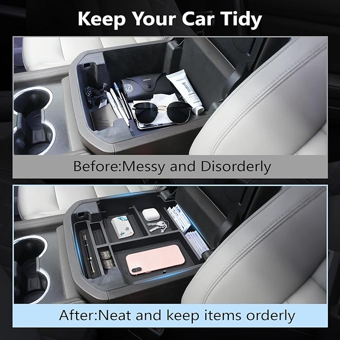 Center Console Organizer fit for 2021-2026 GMC YuKon Denali, Chevy Suburban/Tahoe Mini Compartments Design ABC Plastic Armrest Storage Box Insert Tray (ONLY for Power-Sliding Console)|Easy to Install|