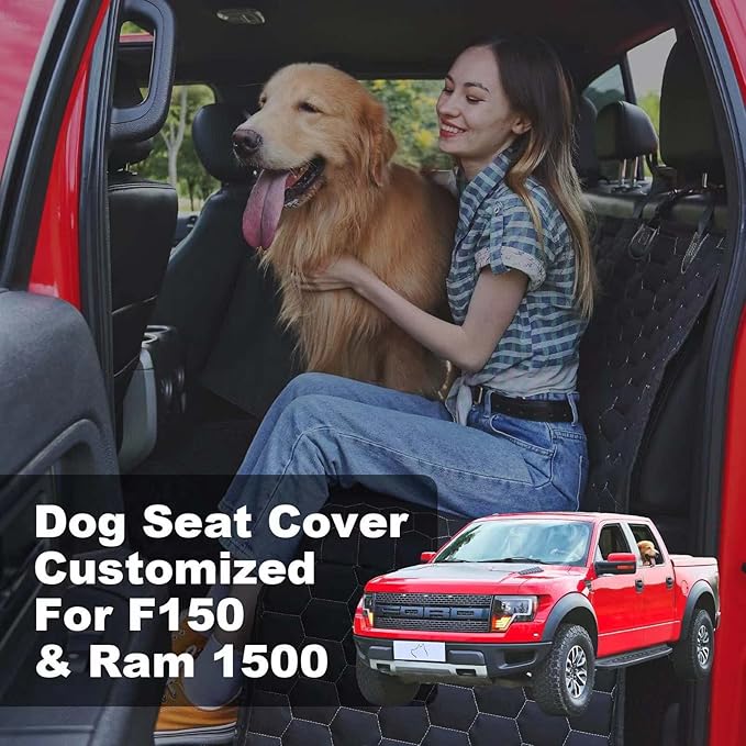 Meginc Dog Car Seat Cover for Trucks, Car Seat Cover for Back Seat Protector F150 Ram 1500, Waterproof Dog Hammock for Truck with Mesh Window Heavy Duty Seat Cover for F-Series/GMC Sierra/Silverado