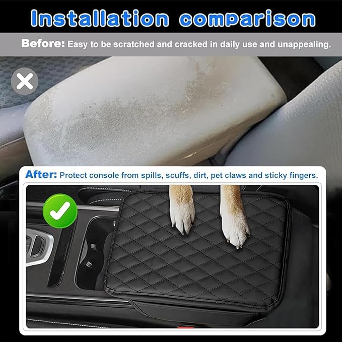 Car Armrest Cushion for BMW iX X1 X2 X3 X4 2004-2025, Center Console Covers Pad Leather Accessories, Arm Rest Protector Mat with Side Storage Bag for SUV/Sedan/Truck, C/Brown