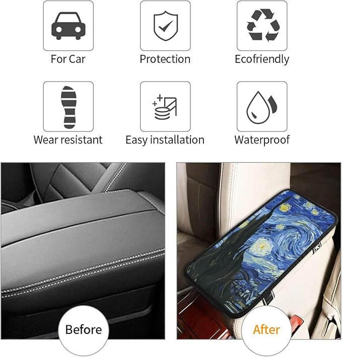 Night Sky The Starry Night Auto Center Console Armrest Pad Universal Car Center Console Cover Seat Box Cover for Sedan, Van, SUV, Truck Car Accessorie
